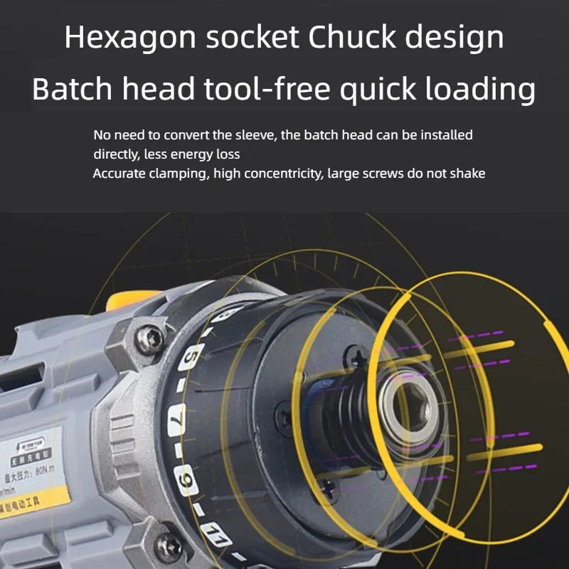 Brushless Impact Drill Cordless Electric Screwdriver Electric Hammer Drill Wireless Hand Drill Lithium-Ion Battery Power Tools