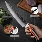 XITUO Kitchen Knife Set 15PCS With Wooden Block,Laser Damascus Pattern Steel Professional Chef Knife,With Scissor Sharpening Rod