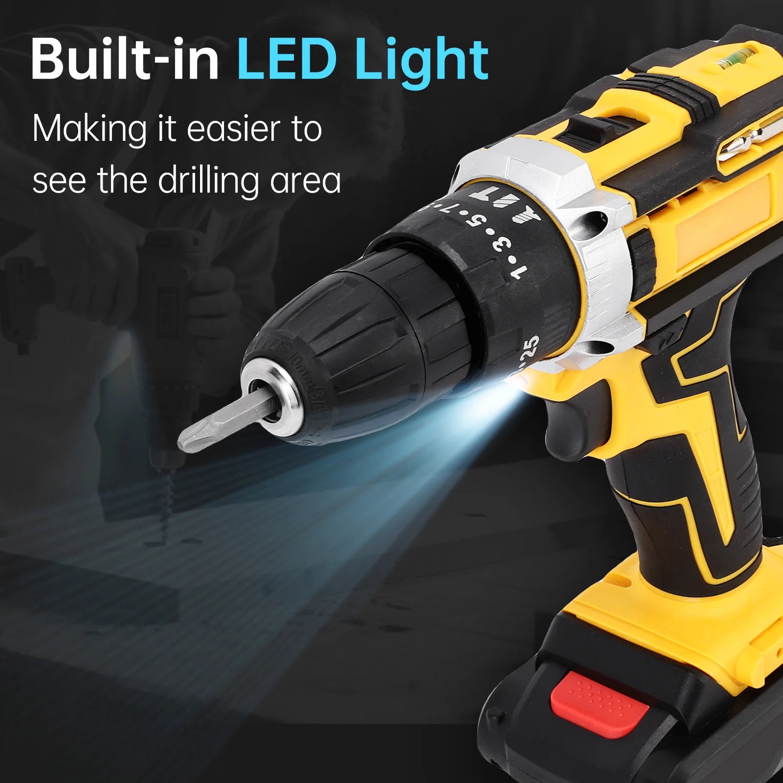 21V Impact Driver Kit 3in1 Cordless Drill Screwdriver Power Tools 1280RPM Stepless Speed Control Drilling with 2 Batteries