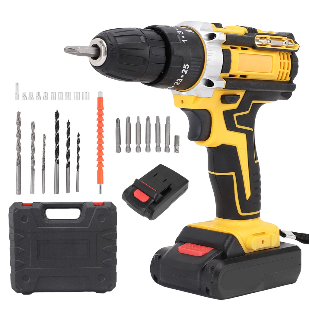 21V Impact Driver Kit 3in1 Cordless Drill Screwdriver Power Tools 1280RPM Stepless Speed Control Drilling with 2 Batteries