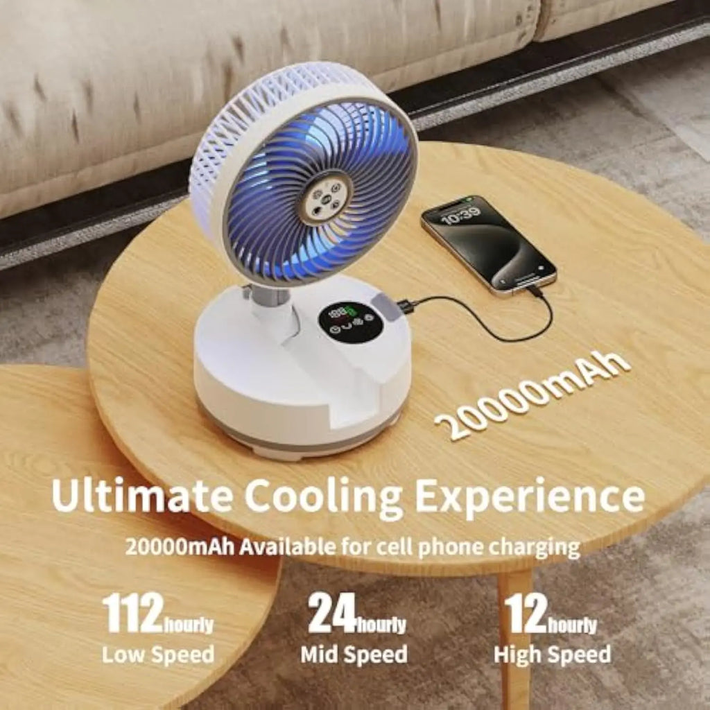 Portable Standing Oscillating Fan with Remote 20000mAh White Rechargea