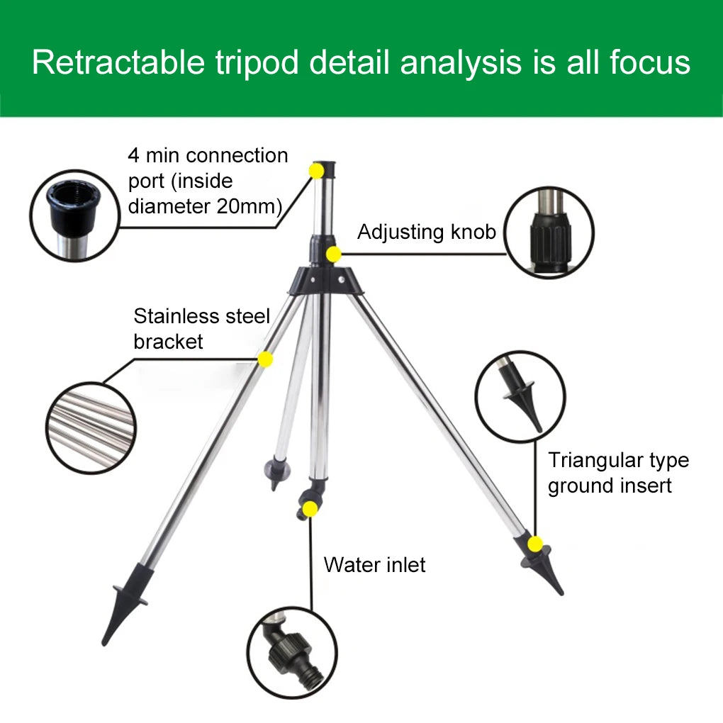 Garden Adjustable Rotating Sprinkler with Stainless Steel Tripod Set Irrigation Stand Water Jet Garden Lawn Sprinkler Tool