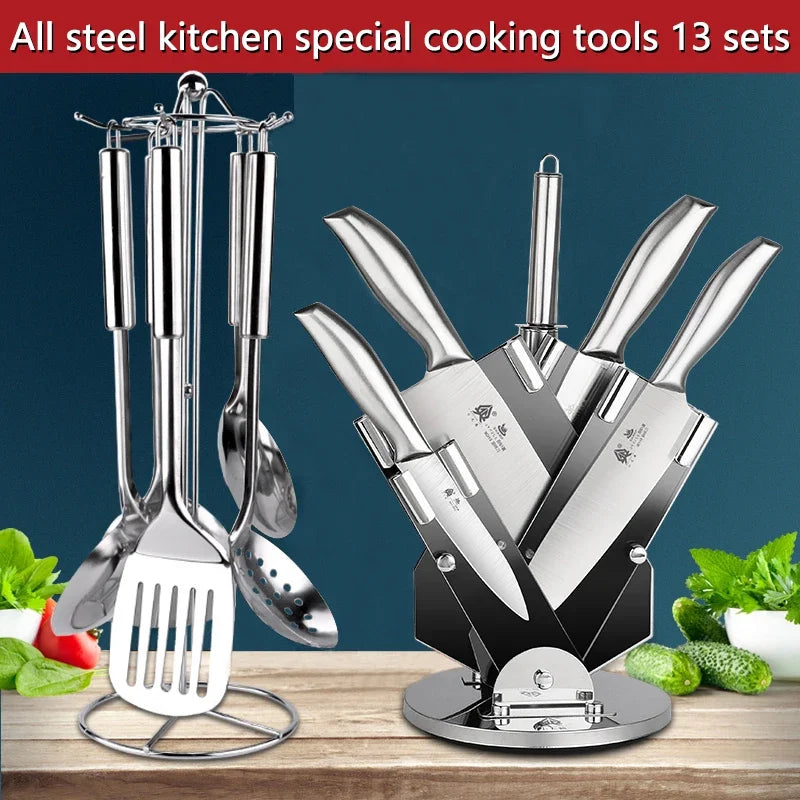 All steel knife set kitchen home professional chef knife knife with spatula spoon cooking tool combination, kitchen accessories