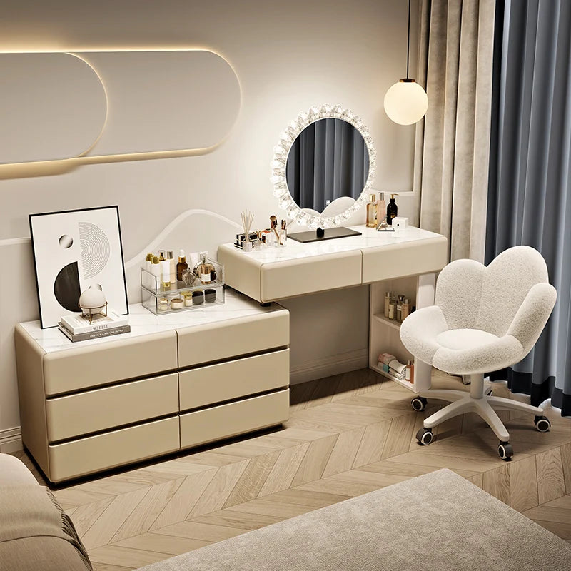 Solid wood cream style dresser chest integrated bedroom, modern simple makeup table light luxury high sense