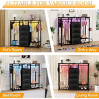 Dresser for Bedroom with 2 Clothes Racks, 4 Drawer Closet with Led Light and Charging Station, Black Wardrobe with Hanging Rack,