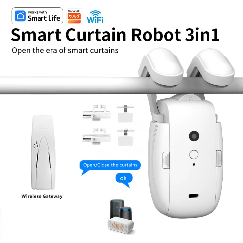 Wifi 3 in 1 Smart Curtain Motor Opener Aluminum Motorized Curtain System Automatic Electric Curtain Track