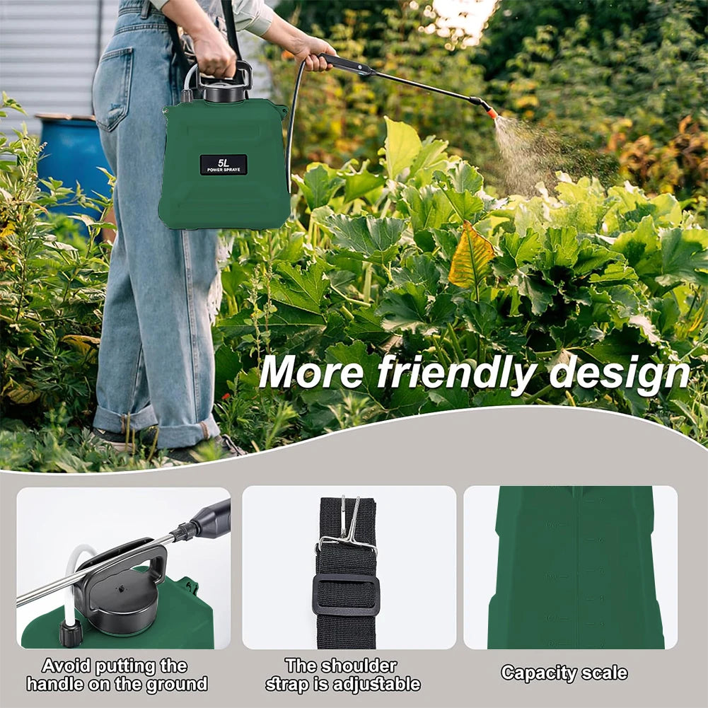 Shoulder Pesticide Sprayer 5L Electric Backpack Sprayer USB Rechargeable Automatic Sprayer Bottle 3 Modes for Garden Irrigation