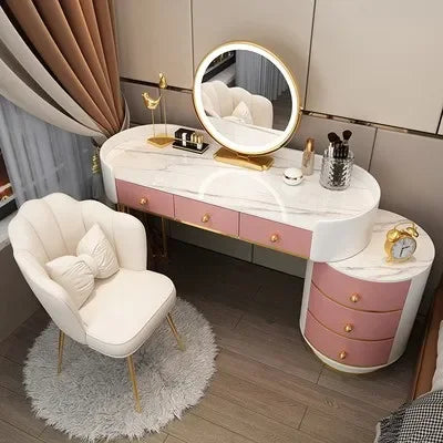 Pink White Vanity Table Women Luxury Nail European Big Stool Study Dressing Table Organizer Mesa De Maquillaje Home Furniture