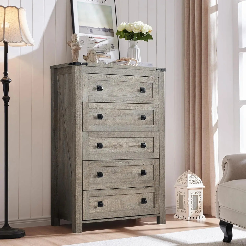 Farmhouse 7 Drawers Tv Stand, Wood Rustic, Storage Dressers Organizer for Bedroom, Living Room,Hallway, Light Rustic Oak