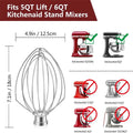 6 Wire Whisk Attachments Compatible with KitchenAid 5Plus-6Quart Mixer, Bowl Lift Stand Mixer Accessories, 6-Quart Stainless Ste