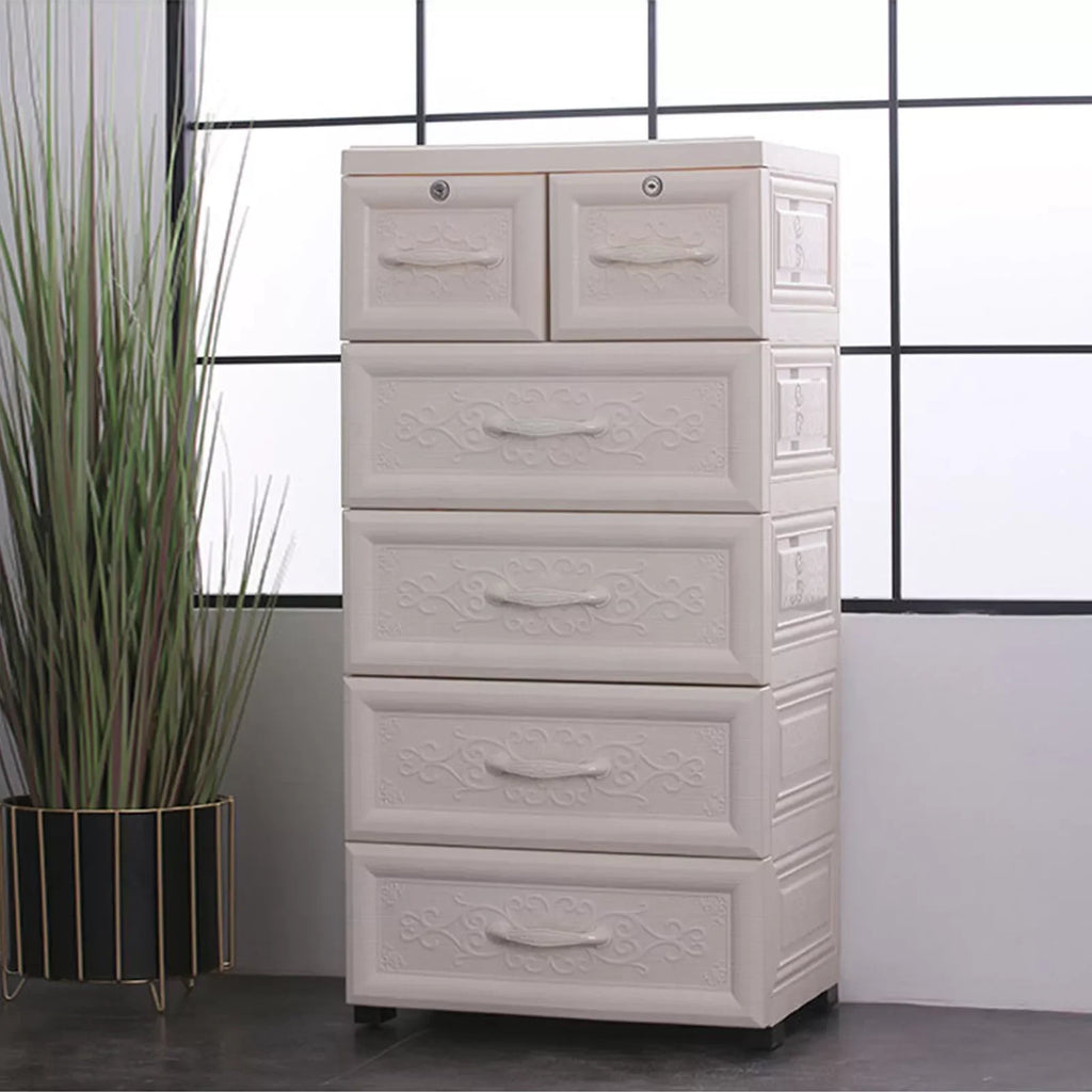 5 Layers Storage Cabinets, 6 Drawer Moveable Cabinet, Modern Storage Organizer, White