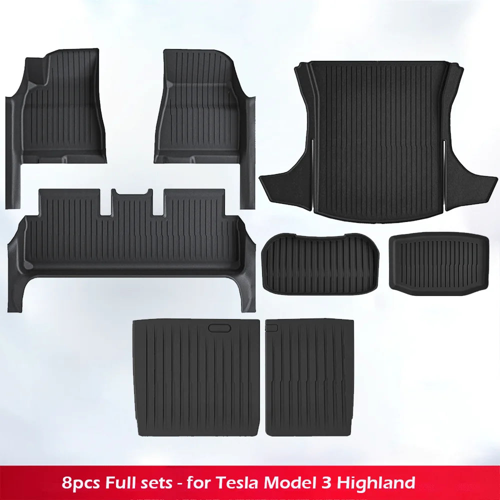 TPE Floor Mat with Door Sill Protector for Tesla Model 3 Highland Floor Trunk Mats Cargo Liner for Model 3 2025 2024 Accessories