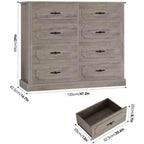 Grey Dresser Chest of Drawers, 47.2” Farmhouse Wood Dresser 8 Drawer with Steel Handles, Modern Drawers Floor Storage Cabinet f