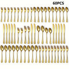 60pcs, Stainless Steel Flatware Set Black Silverware Mirror Polished Cutlery Set Birthdays Independence Day Dishwasher Safe