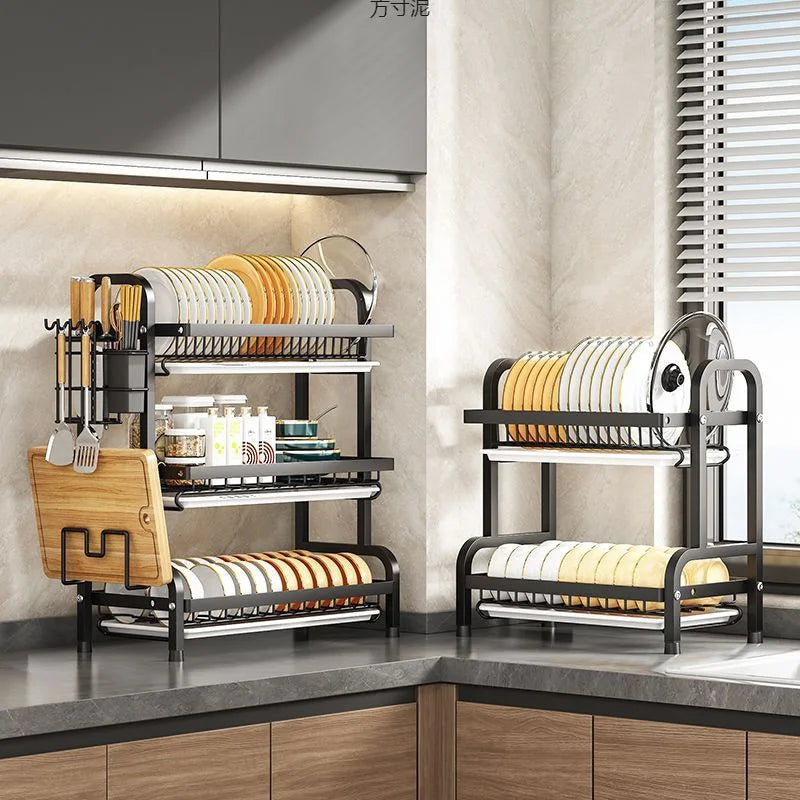 Kitchen Dish Drying Rack Countertop Organizer with Utensil Holder Cutting Board & Spice Rack