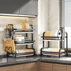 Kitchen Dish Drying Rack Countertop Organizer with Utensil Holder Cutting Board & Spice Rack