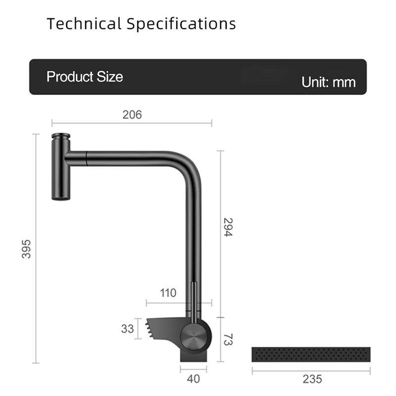 Black Brass Waterfall Faucet Hot And Cold Water Kitchen Faucet Single Handle Switch Pull Out 360 Degree Kitchen Mixer Tap