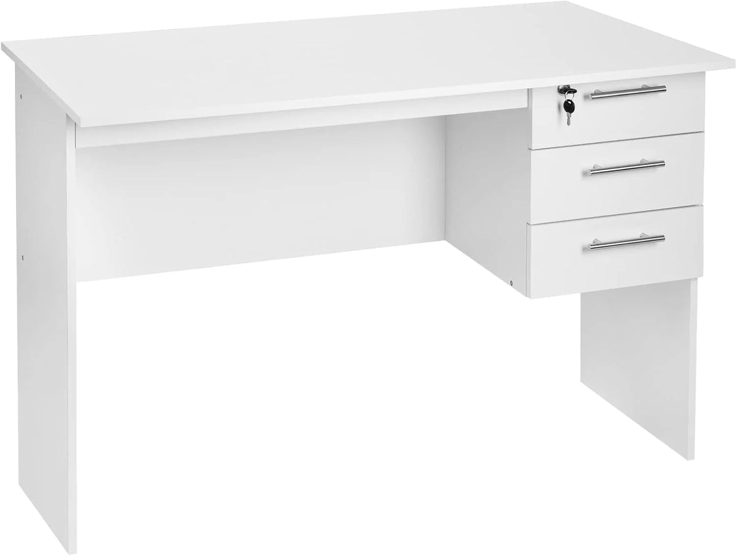 WOLTU Computer Desk PC Laptop Table Office Desk with 3 Drawers and Lock Black/ White Chipboard Table for Bedroom Living Room