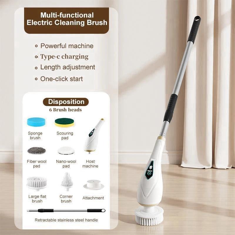 Multi Functional Electric Cleaning Brush Extended Retractable Household Electric Brush Floor Cleanin Bathroom Stove Brush