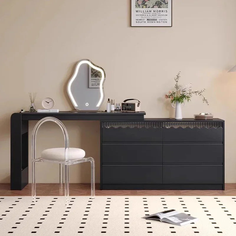 Dressers Makeup Vanities Drawer Set Mirror Lamp Black Computers Desk Dressing Table Holder Tricks Girls Luxury Home Furniture