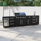 Customized Modern Outdoor Kitchen Cabinets Stainless Steel Gas Grill Worktop 304 Cabinet with Acrylic Door Panel Outdoor Storage