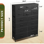 Tall Black Dresser for Bedroom Furniture, Fabric Dressers Storage Tower with 15 Deep Drawers,  Wooden Top