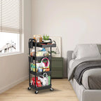 4 Tier Rolling Utility Cart with Drawer,With Drawer & Extended Poles,With Plastic Shelf & Lockable Wheels,Smooth Mobility
