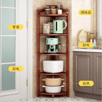 Kitchen Corner Bamboo Rack, Multi-Tier Storage Organizer, Freestanding Bookshelf for Cooking Utensils or Pantry Supplies
