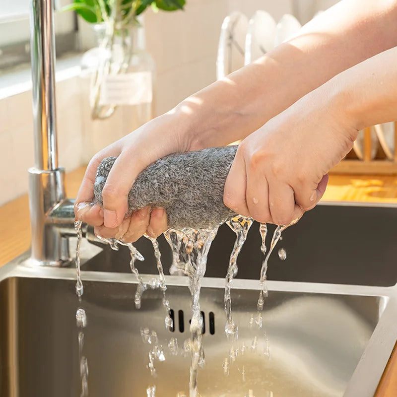1/30pcs Gray Bamboo Charcoal Thickened Super Absorbent Dishcloth Oil Resistant Kitchen Wipes Microfiber Cleaning Cloths