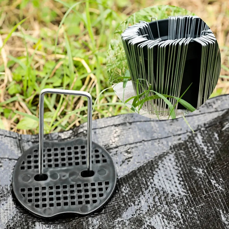 40PCS Garden Pegs U-shaped Ground Pegs Heavy Duty Metal Pins Spikes Ground Staple with 30pcs Buffer Washers for Securing Weed