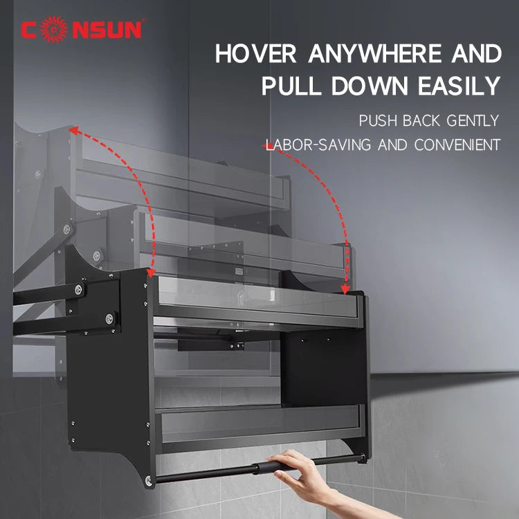 Hydraulic Soft Closing Aluminum Alloy Kitchen Cabinets Big Push Down Modern Kitchen Vegetable Storage Basket Drawers for Kitchen