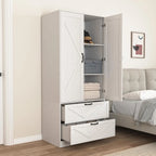 Armoire Wardrobe Closet with Doors & Mirror,72‘‘ Wardrobe Cabinet with 2 Drawers & Hanging Rod,Clothing Storage Adjustable Shelf