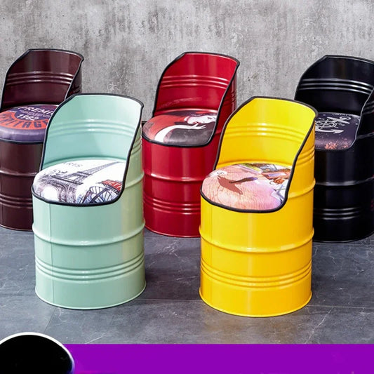 Paint Bucket Stool, Iron Art, Creative Storage Seat, Commercial Retro Low Stool, Bars, Shopping Malls Oil