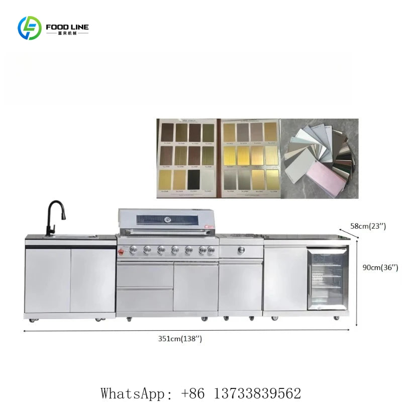 Customized Outdoor Kitchen Professional Waterproof Stainless Steel Barbecue Cabinet With Gas Grill Refrigerator Sink