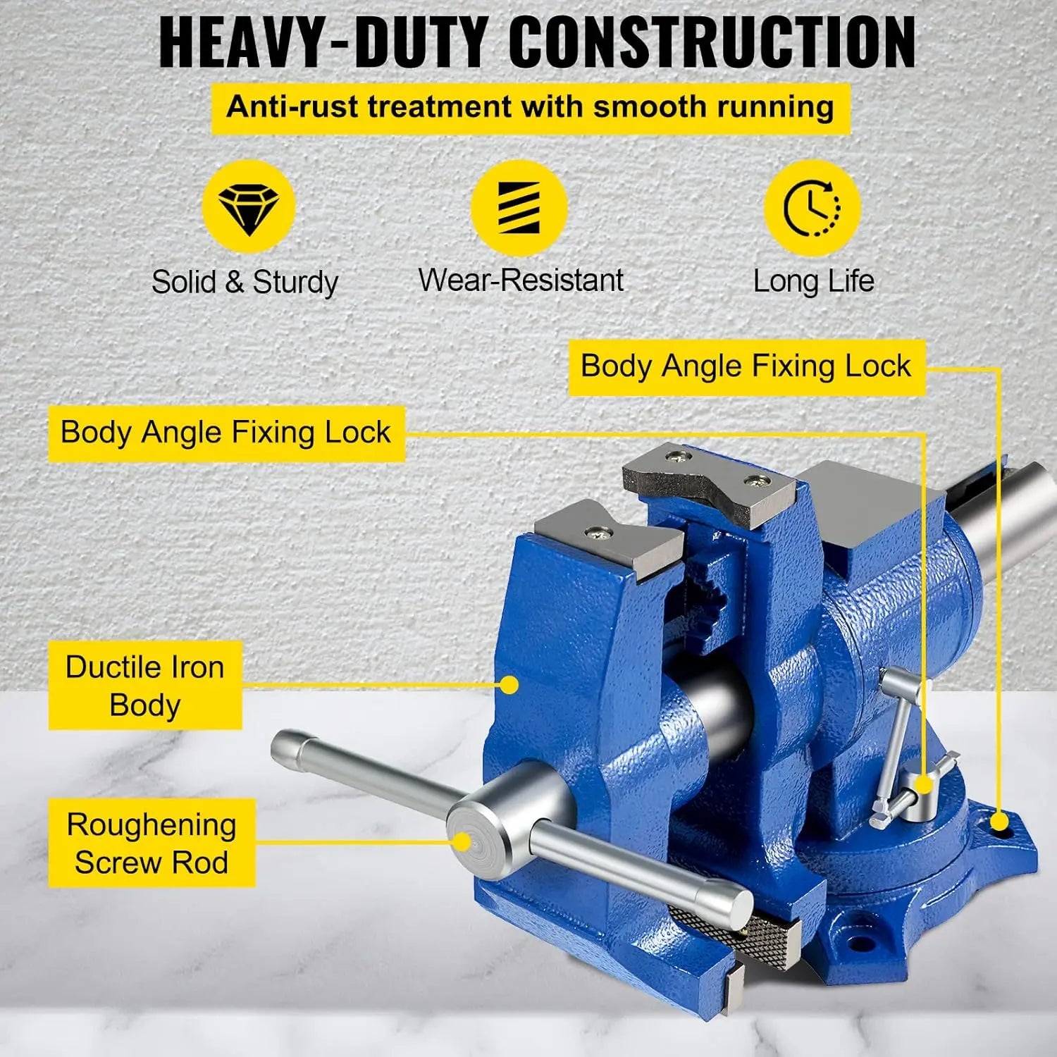 6" Heavy Duty Bench Vise, Double Swivel Rotating Vise Head/Body Rotates 360°,Pipe Vise Bench Vices 30Kn Clamping Force