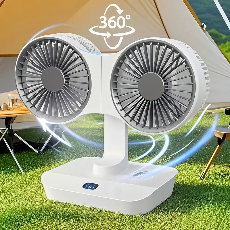Multi Function Double Head Shaking Fan with 4 Gears Adjustable Speed HD Digital Display Night Lights Portable Cooling Fan