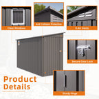 SUSUA 4 x 9 FT Outdoor Storage Shed, Metal Garden Shed Tool House with Sloping Roof,2 vents and 1 Side Open Door for Backyard