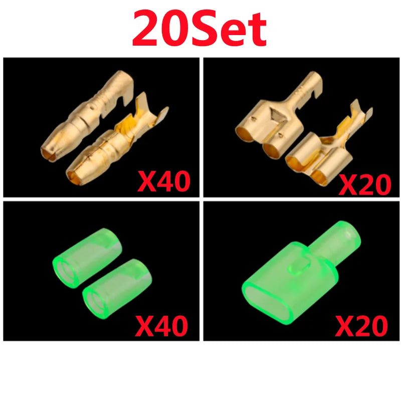 10/20/50sets Car tools 4.0 bullet terminal   car electrical wire connector Green 4mm Male + Female 1 : 2 Cold press terminal