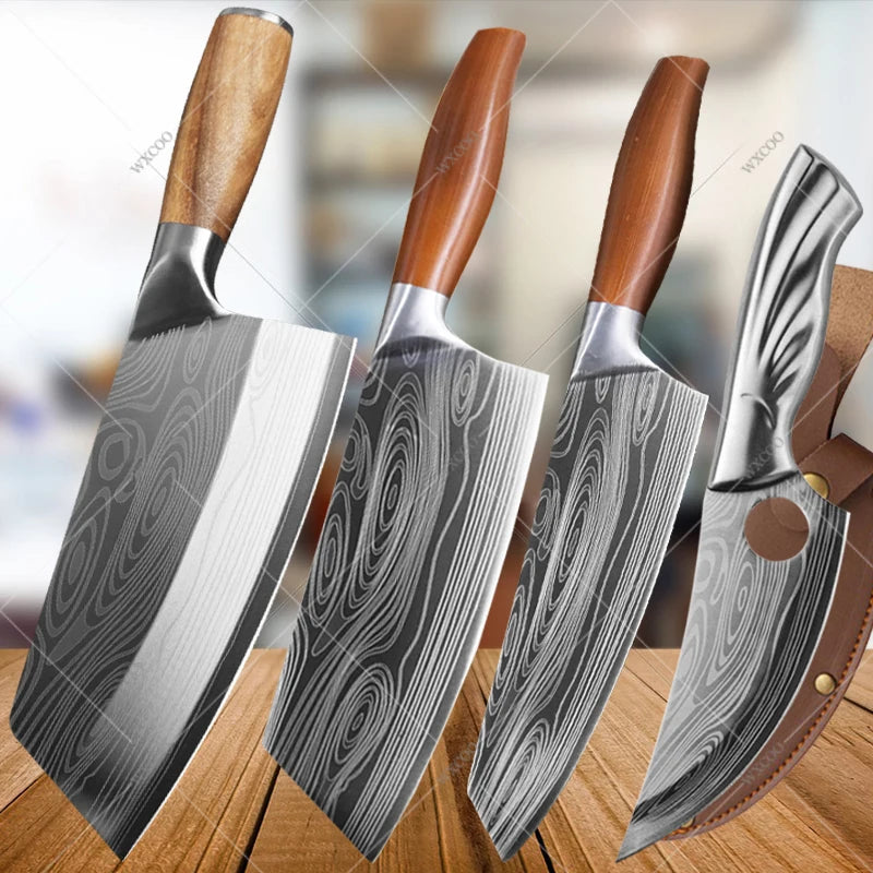 Kitchen Knife Damascus Pattern Japanese Chef Knife Stainless Steel Cleaver Butcher Knife Slicing Chopping Cutter Cooking Tool