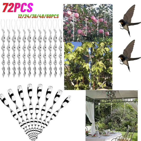 72/12Pcs Bird Repellent Wind Spiral Rotating Rod Hanging Ornaments Garden Decor Scare Pigeons Birds Repeller Outdoor Accessories