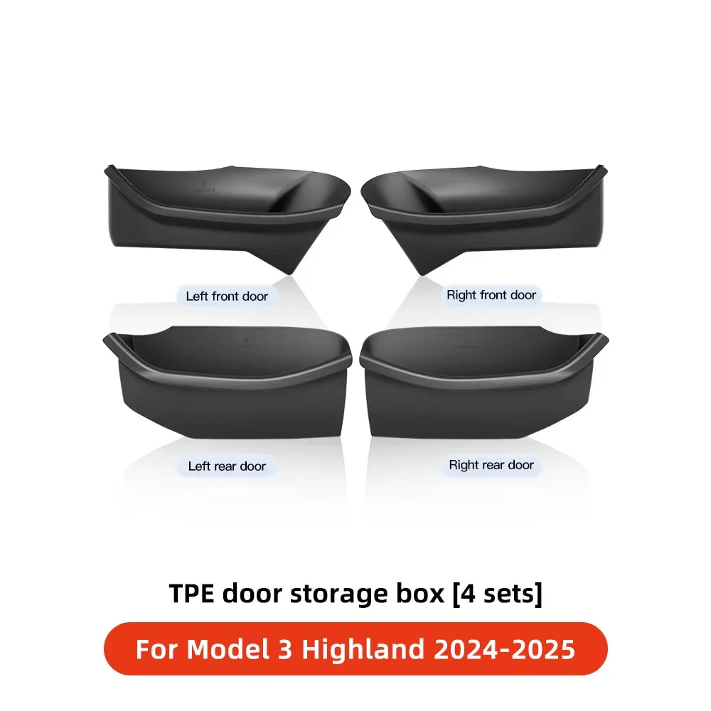 YZ For Tesla Model 3 Y Highland Juniper Car Door Side Storage Box Front Rear Side TPE Door Storage Organizer Tray Accessories