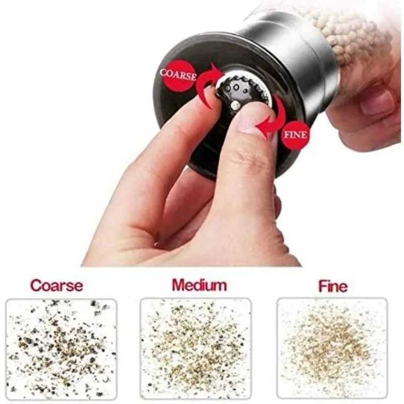 Salt and Pepper Grinder Set , Salt and Pepper Grinder Set, Stainless Steel and Glass Body Shakers, Adjustable Coarseness  2 Pack
