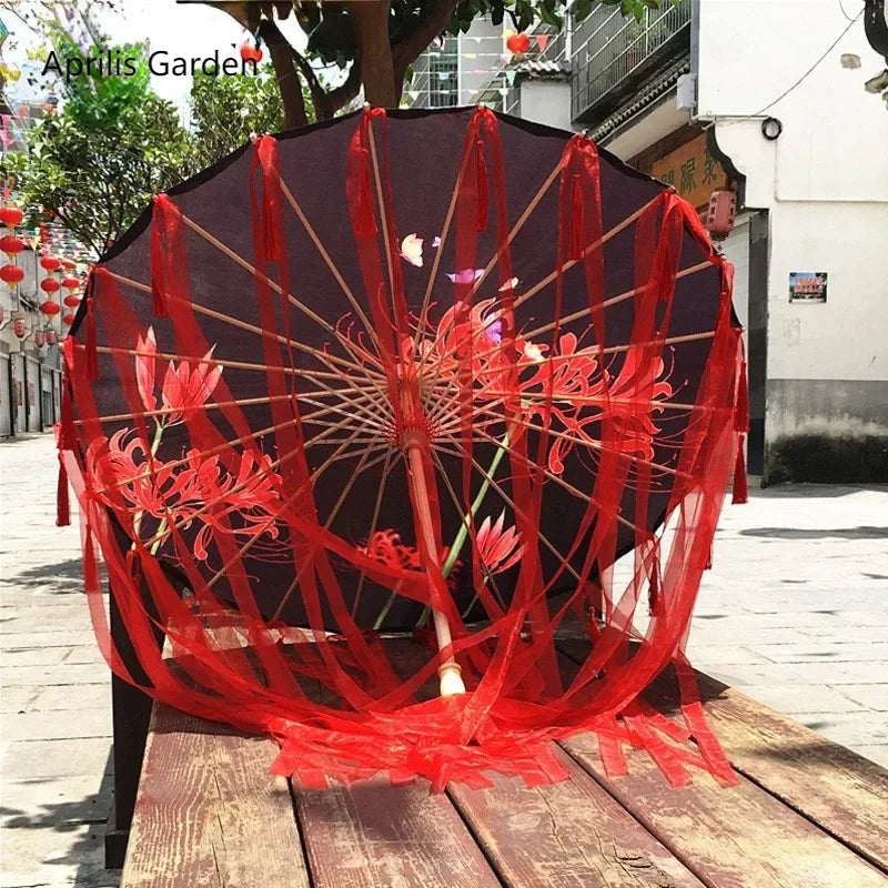 Star Oil Paper Waterproof Beach Umbrella Fan Chinese Dance Performance Lace Umbrella Classical Hanfu Fairy Parasol Paraguas