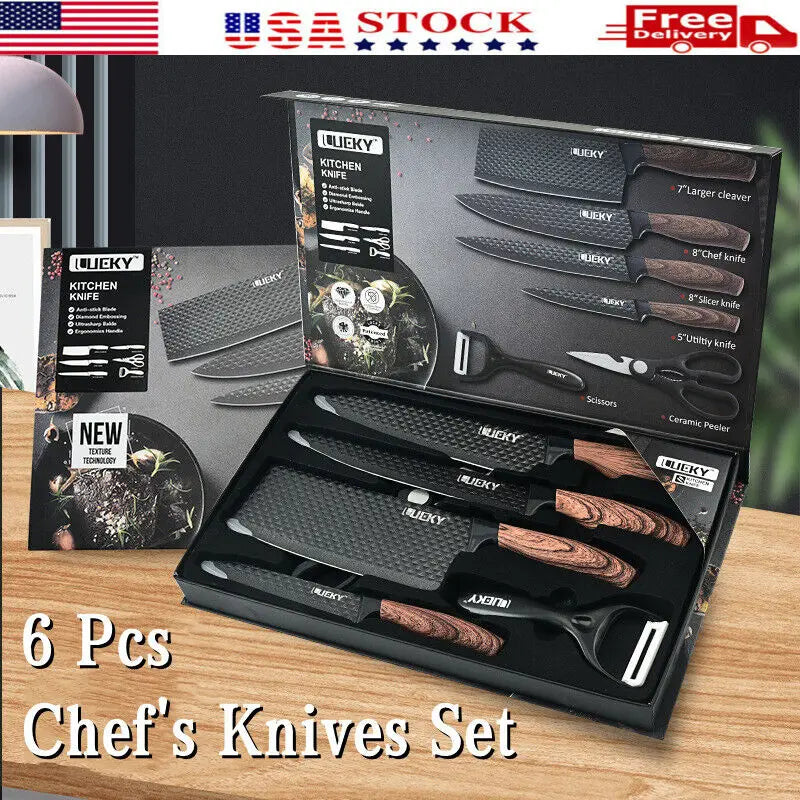 6pcs High Carbon Stainless Steel Knives Handmade Forged Cleaver Chef Butcher Kitchen Knife Wood Handle Chef Knife Cooking Tool
