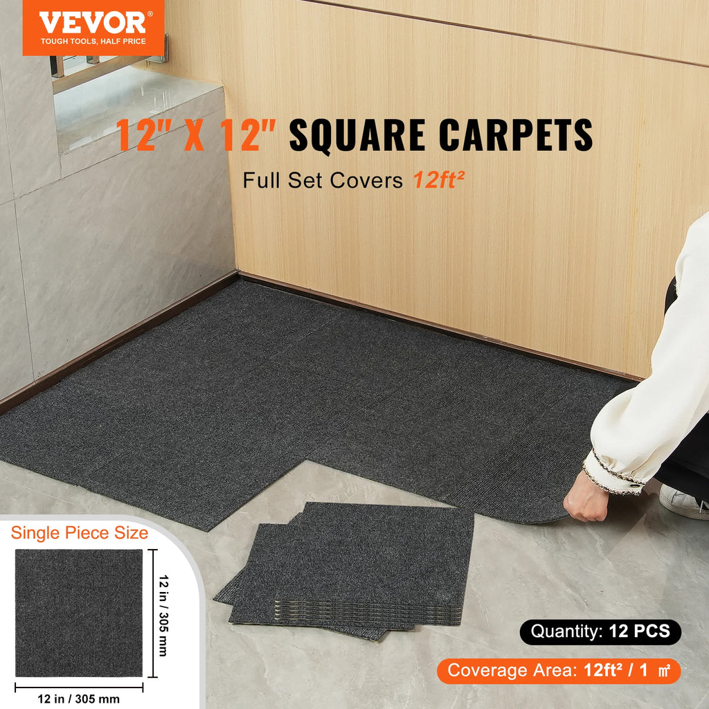 VEVOR Carpet Tiles Peel & Stick Self Adhesive Carpet Floor Tile Soft Padded Carpet Tiles for Bedroom Living Room Indoor Outdoor