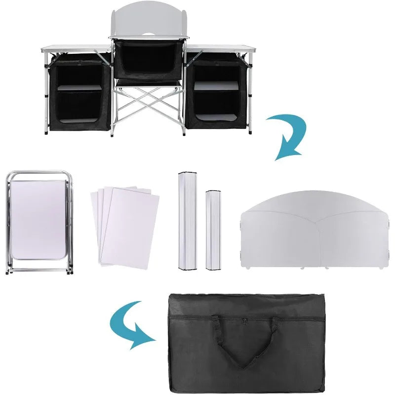 Hot-selling Outdoor Camping Mobile Kitchen Portable Outdoor Foldable Cooking Station Camping Kitchen Table WIth Storage