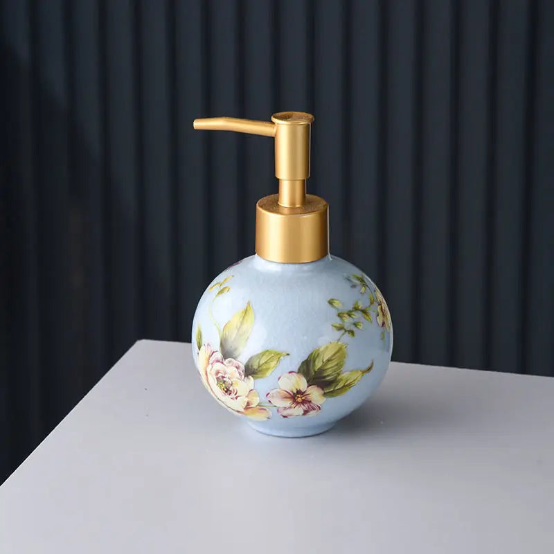 300ml Ceramic Sub-bottle Color Flower and Bird Decoration Container Bathroom Accessories Home Shampoo Makeup Remover Container
