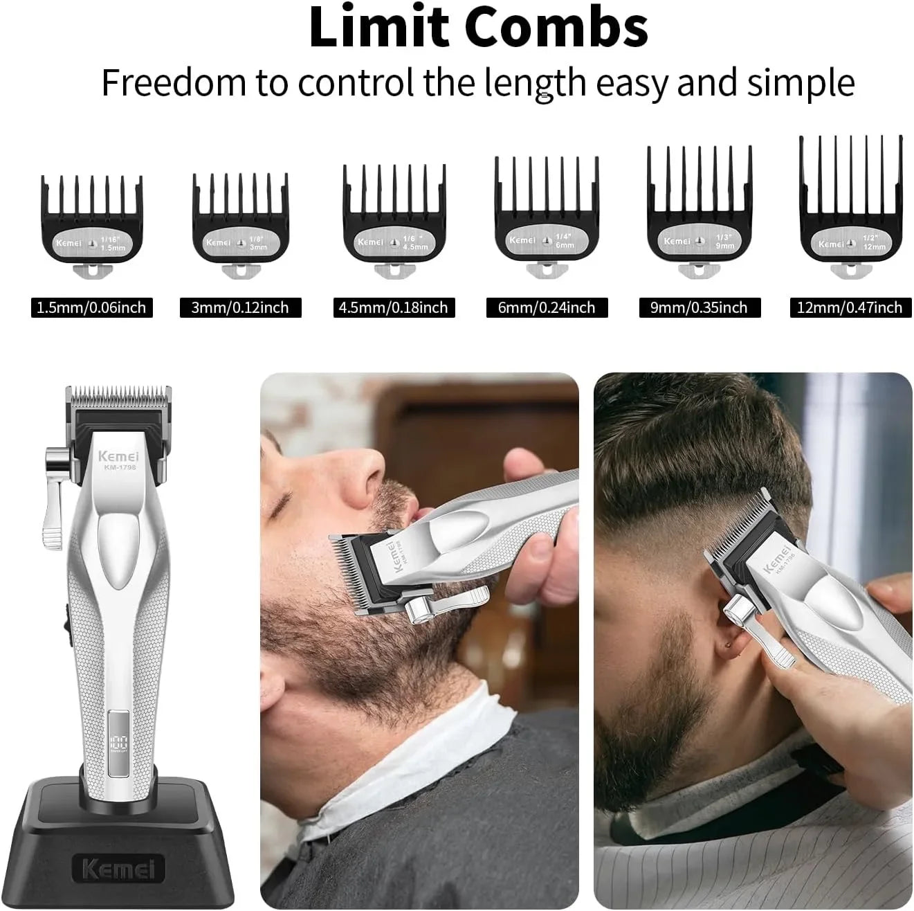 Kemei Barber Professional Hair Clipper and Hair Trimmer Combo Electric Men Zero Gapped Trimmer Fade Finish Hair Cutting Machine
