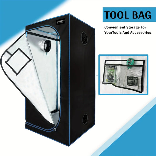 CAU 60x60x120cm Indoor Garden Greenhouse, Plant Growth Tent, Detachable Floor Tray and Toolkit (Blue-edged Blue Iron Pipes)