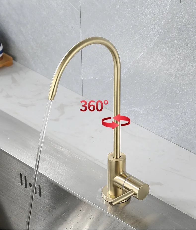 Direct Drinking Faucet Prified Kitchen Faucet Rotating Lead Free 304 Stainless Steel Sink Faucet Decked Brush Gold G 1/4'